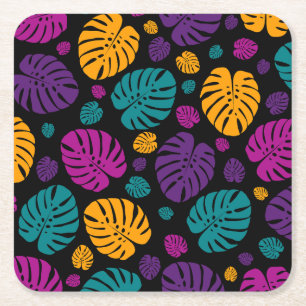 Colourful Palm Leaves Square Paper Coaster