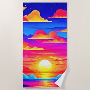 Colourful Palm Tree Sunset Beach Towel
