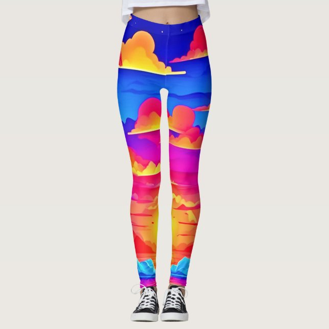 Colourful Palm Tree Sunset Leggings (Front)