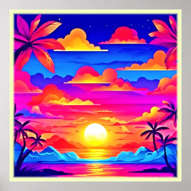 Colourful Palm Tree Sunset Poster (Front)