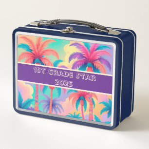 Colourful palm trees 1st grade star 2025 metal lunch box