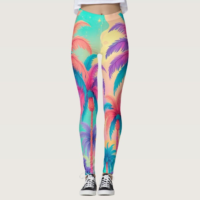 Colourful Palm trees Leggings (Front)