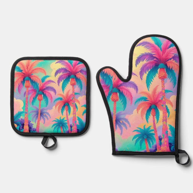 Colourful Palm trees Oven Mitt & Pot Holder Set (Front)