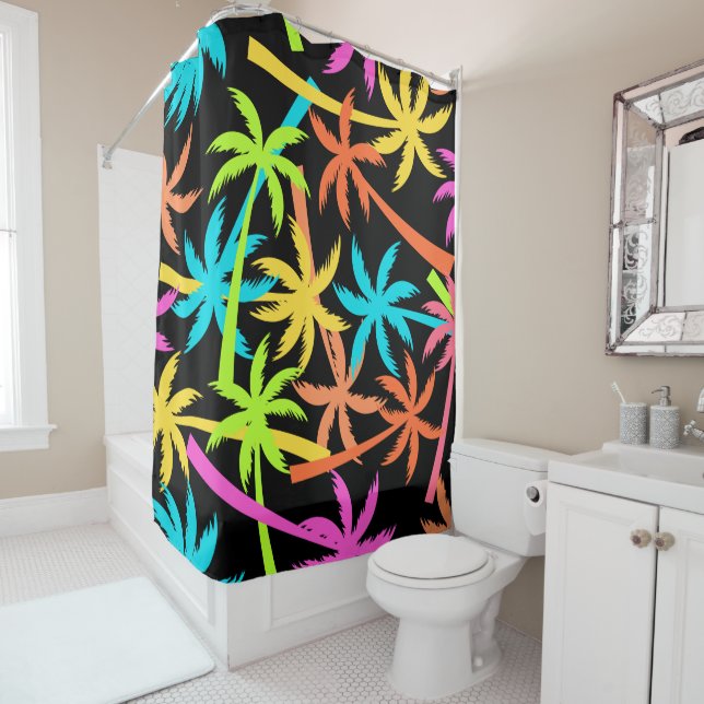 Colourful Palm Trees Shower Curtain (In Situ)