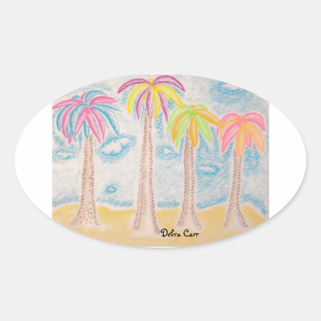 Colourful Palms-oval sticker (Front)