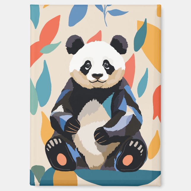 Colourful Panda Bear Abstract Leaves Magnet (Front)