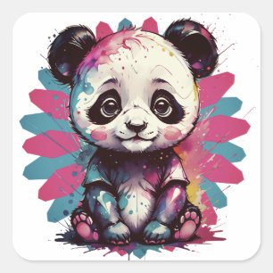 Colourful Panda Square Sticker