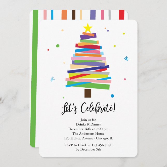 Colourful Panels Christmas Tree Whimsical Holiday Invitation (Front/Back)