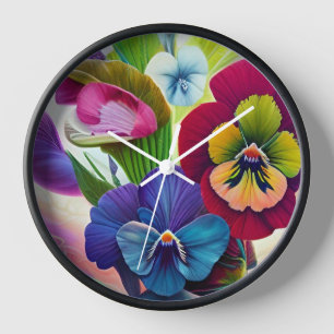 Colourful Pansies -AI ART Clock
