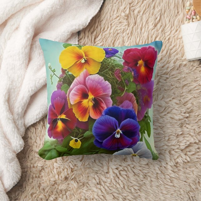 Colourful Pansies -AI ART Cushion (Blanket)