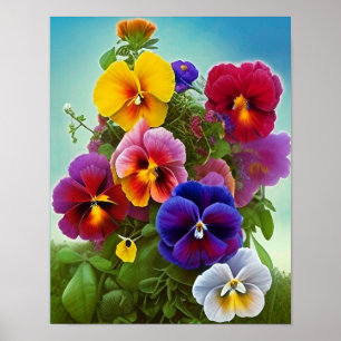 Colourful Pansies -AI ART Poster