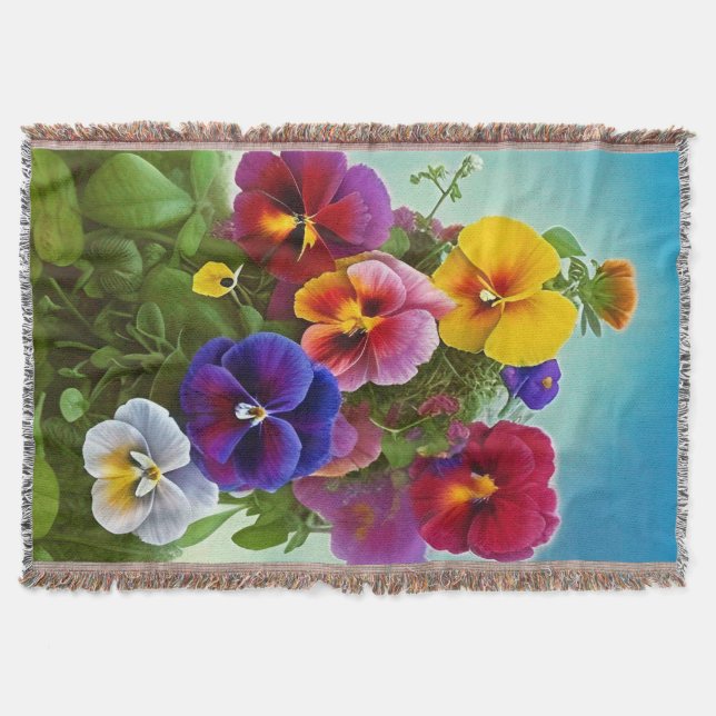 Colourful Pansies -AI ART Throw Blanket (Front)