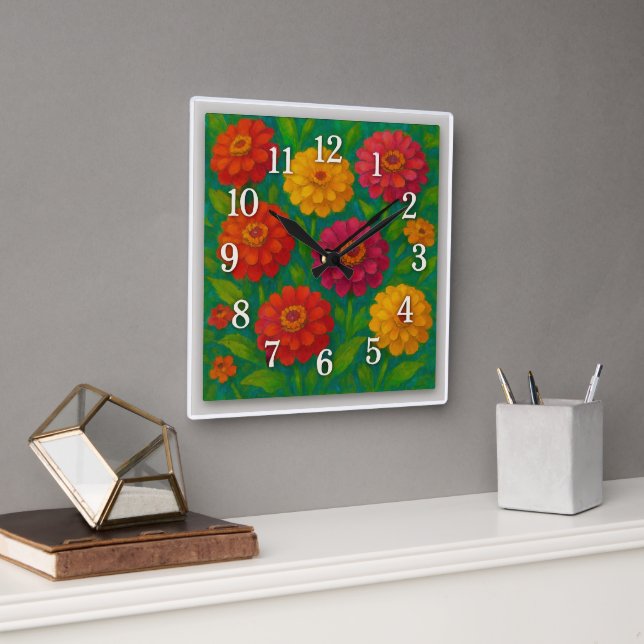 Colourful Pansies Garden Square Wall Clock (Office)
