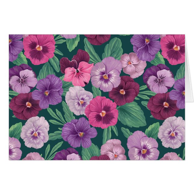 Colourful pansies on dark greenish blue (Front Horizontal)