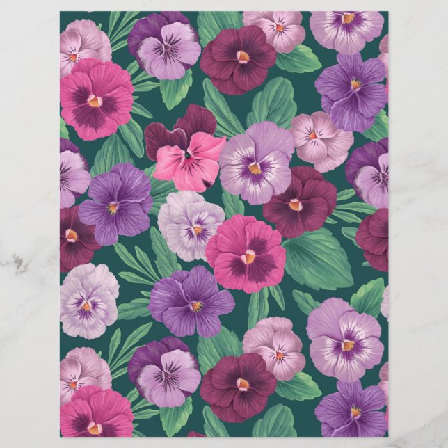 Colourful pansies on dark greenish blue (Front)