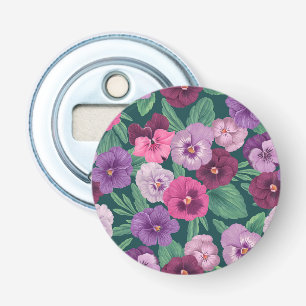 Colourful pansies on dark greenish blue bottle opener