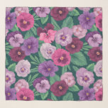 Colourful pansies on dark greenish blue scarf<br><div class="desc">Hand-painted various colour pansies</div>