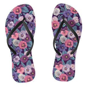 Colourful pansies on deep violet jandals