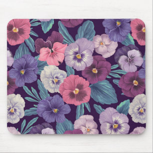 Colourful pansies on deep violet mouse pad
