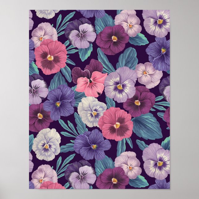 Colourful pansies on deep violet poster (Front)