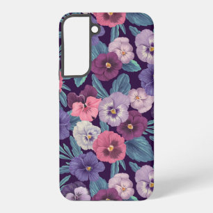 Colourful pansies on deep violet samsung galaxy case