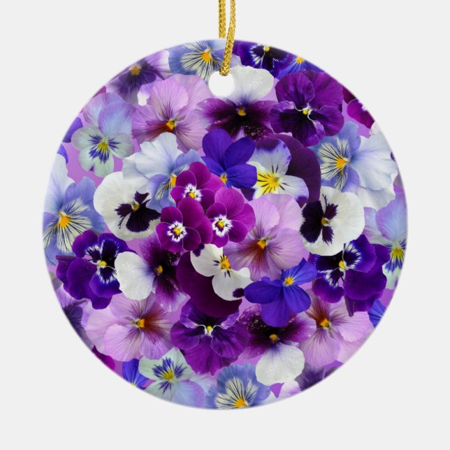 Colourful Pansies, Pretty Flowers, Ceramic Tree Decoration (Front)