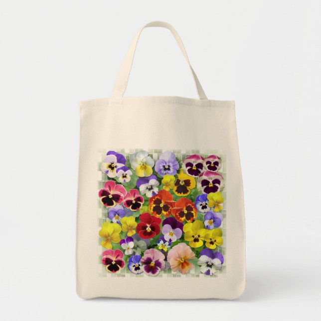 Colourful Pansy Patchwork Tote Bag (Front)