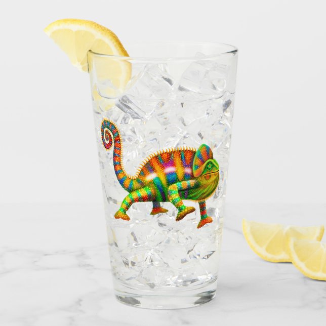 Colourful Panther Chameleon Lizard Glass Tumbler (Front Ice)