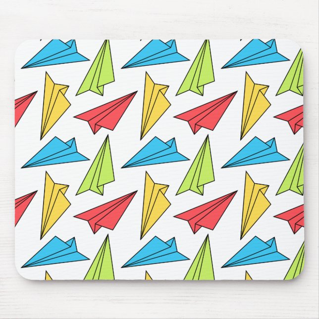 Colourful Paper Aeroplanes Pattern Mouse Pad (Front)