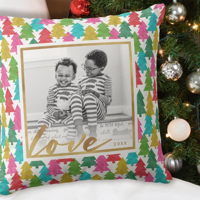 Colourful Paper Christmas Trees Kids Photo Cushion (Creator Uploaded)
