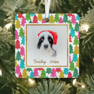 Colourful Paper Christmas Trees Pet Photo Metal Tree Decoration
