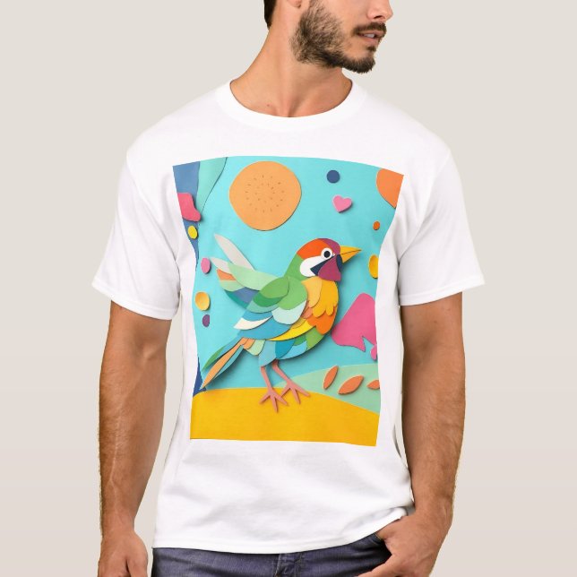 Colourful Paper Collage Bird T-Shirt (Front)