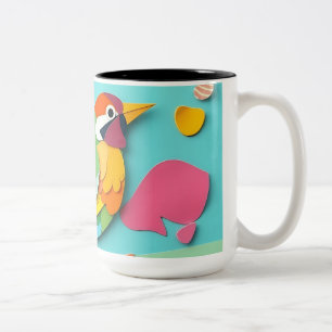 Colourful Paper Collage Bird Two-Tone Coffee Mug