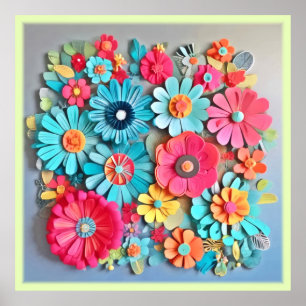 Colourful Paper Floral Art Poster