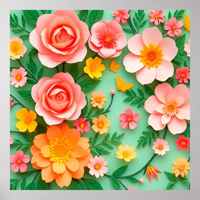Colourful Paper Flower Arrangement Poster (Front)