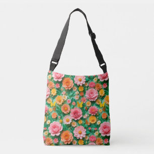 Colourful Paper Flowers and Butterflies Crossbody Bag