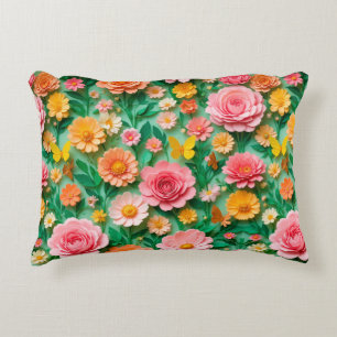 Colourful Paper Flowers and Butterflies Decorative Cushion