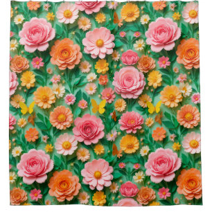 Colourful Paper Flowers and Butterflies Shower Curtain