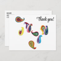 Colourful Paper Quilled Paisleys Thank You Postcar