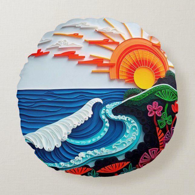 Colourful Paper Quilling Artwork Round Cushion (Front)