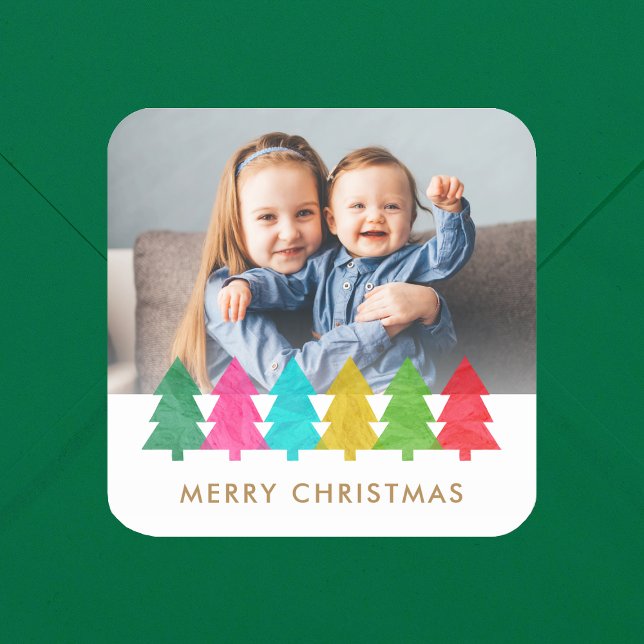 Colourful Paper Trees Christmas Photo Sticker (Creator Uploaded)