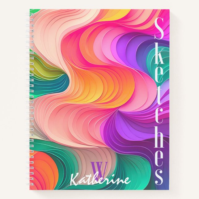 Colourful Paper Waves Abstract Pattern Sketchbook Notebook (Front)