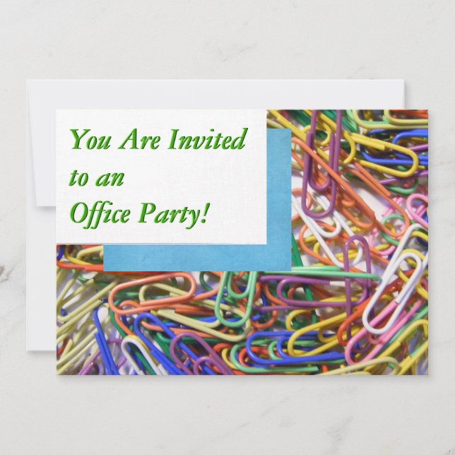 Colourful Paperclips Office Party Invitation (Front)
