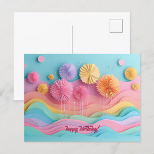 Colourful Papercut Fireworks Birthday Postcard