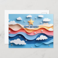 Colourful Papercut Fireworks Birthday