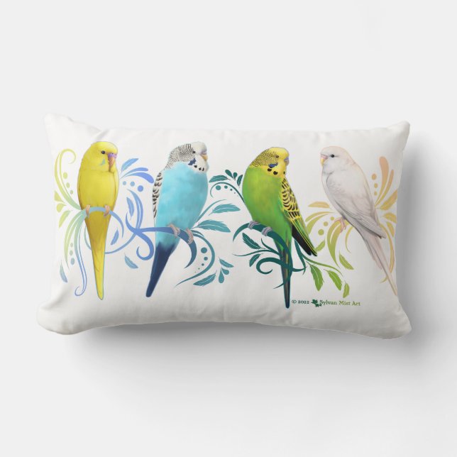 Colourful Parakeets Lumbar Cushion (Front)