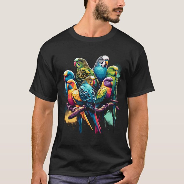 Colourful Parakeets Parrot Bird Lover Watcher T-Shirt (Front)