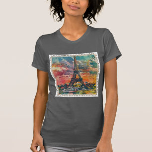 Colourful Paris Sky Postage Stamp T-Shirt