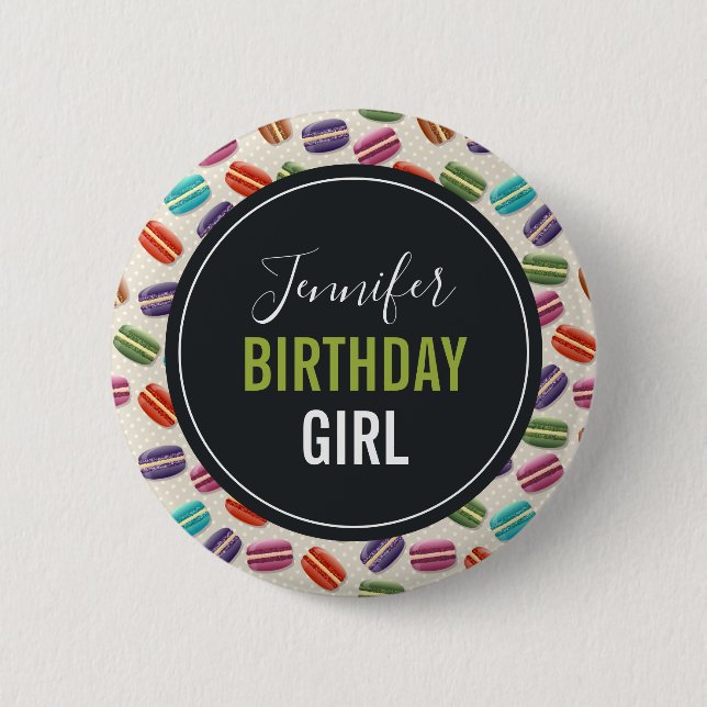 Colourful Parisian Macarons Pattern Birthday Girl 6 Cm Round Badge (Front)