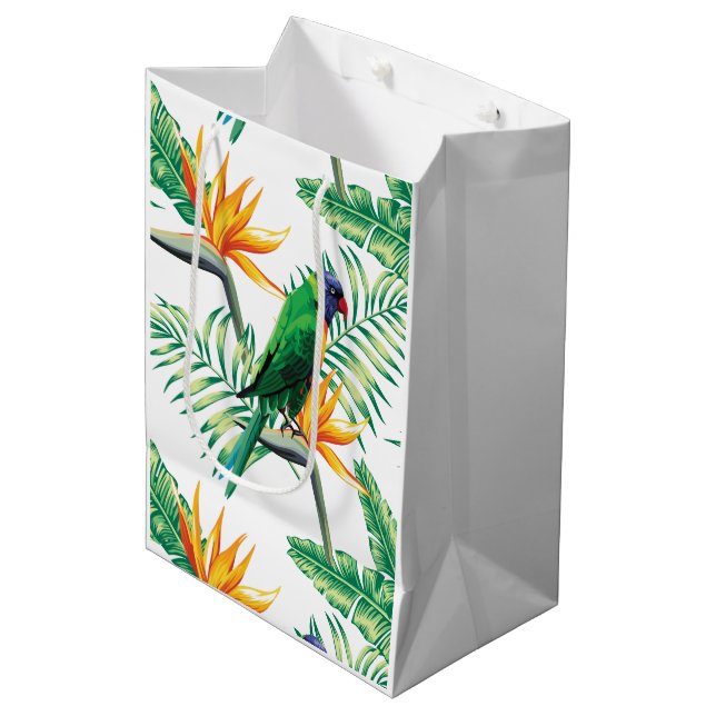 Colourful Parrot And Flowers Pattern Medium Gift Bag (Front Angled)